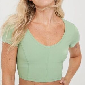 Aerie Ribbed Goals Green Top Size S